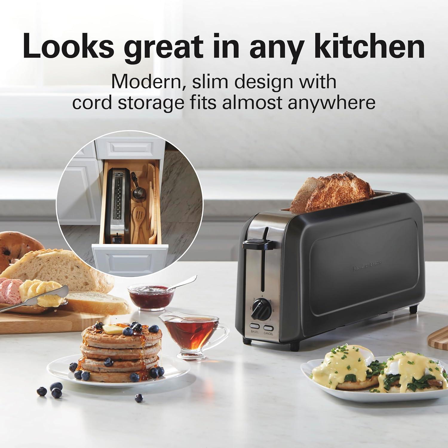 Hamilton Beach Long-Slot Toaster, 2 Slice Capacity, Slim Design, Black, 22989