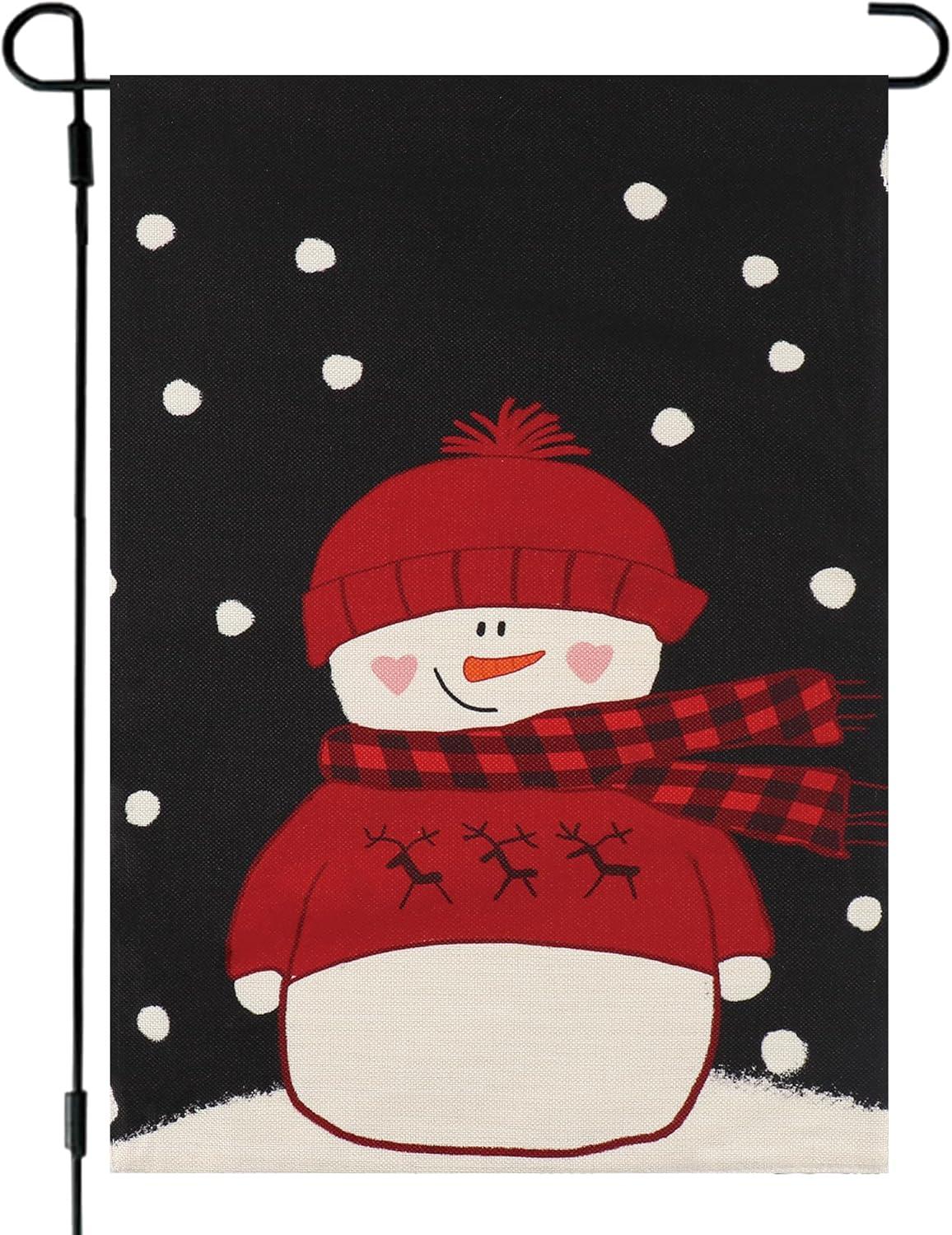 Festive Snowman Red Scarf Winter Garden Flag 12x18