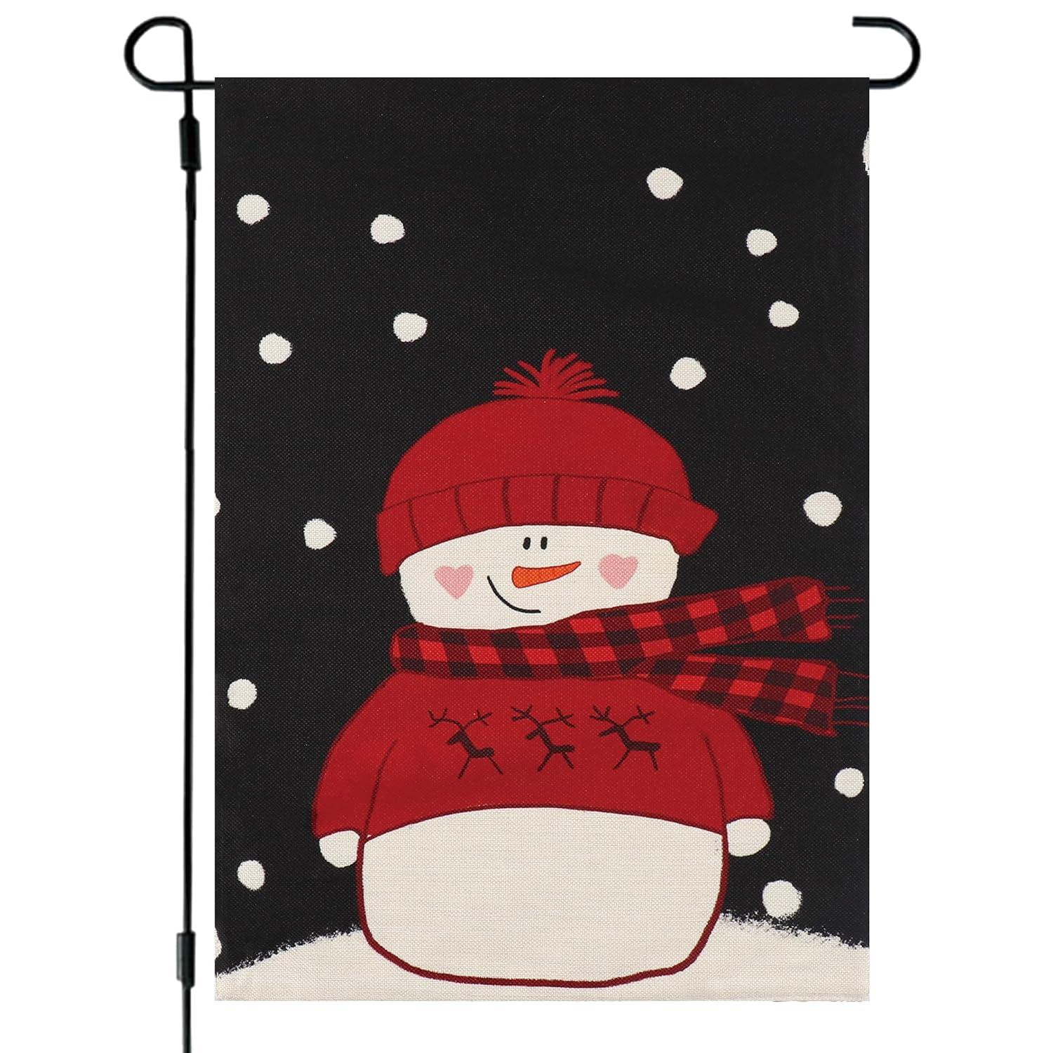 JOOCAR Smile Snowman with Red Scarf Outdoor Yard Flag Decorative Snowflake Winter Garden Flag 12x18 Inch