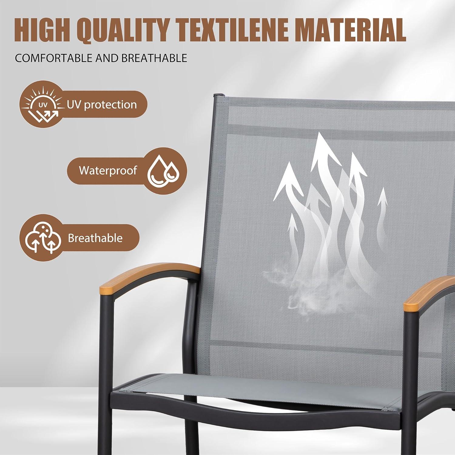 3 Piece Outdoor Rocking Bistro Set, Textilene Fabric Small Patio Furniture Set, Front Porch Rocker Chairs Conversation Set with Table for Lawn, Garden, Balcony, Poolside (Light Gray)