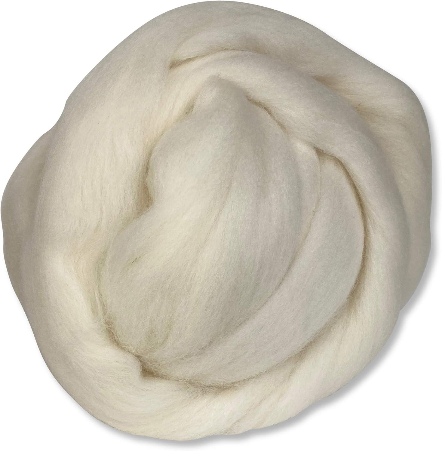 Corriedale Wool Roving 1 lb (16 Ounces) for Spinning | Soft Chunky Jumbo Yarn for Arm Knitting Blanket |100% Natural Undyed (Off-White) Wool Yarn Bulk, Felting Core, Carded Stuffing