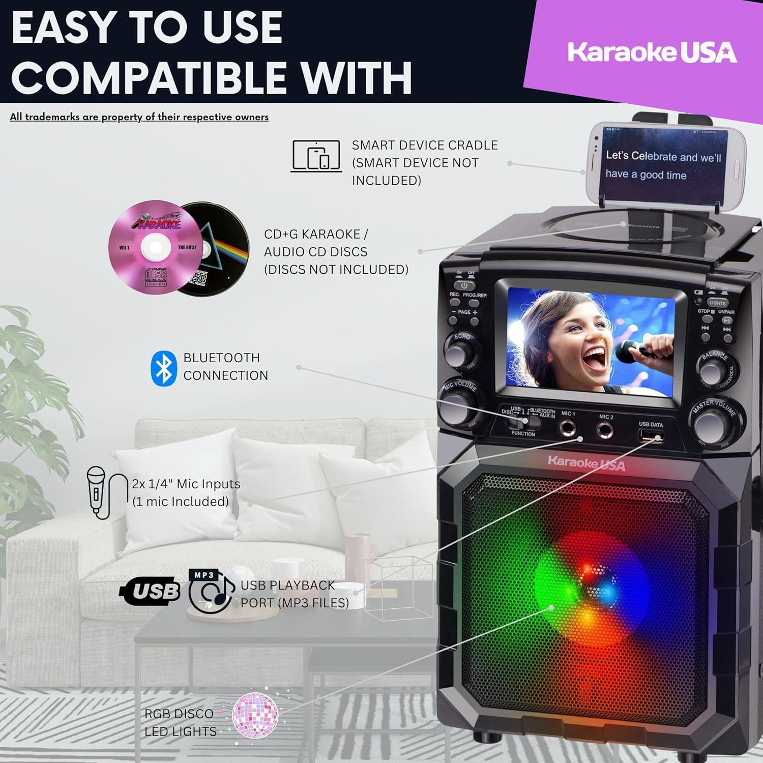 Karaoke USA Portable CDG/MP3 Karaoke Player (GQ450): Bluetooth, TFT-LCD Screen