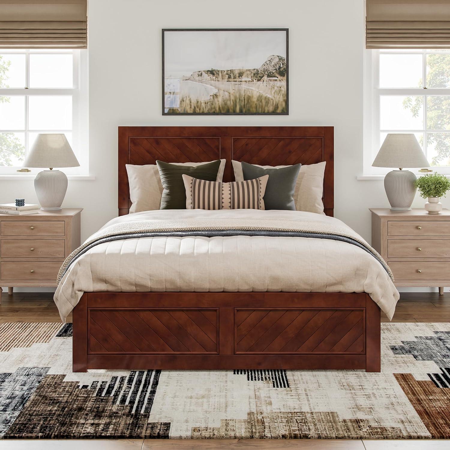 AFI Canyon Walnut Solid Wood Foundation Bed Frame with Matching Footboard, Queen