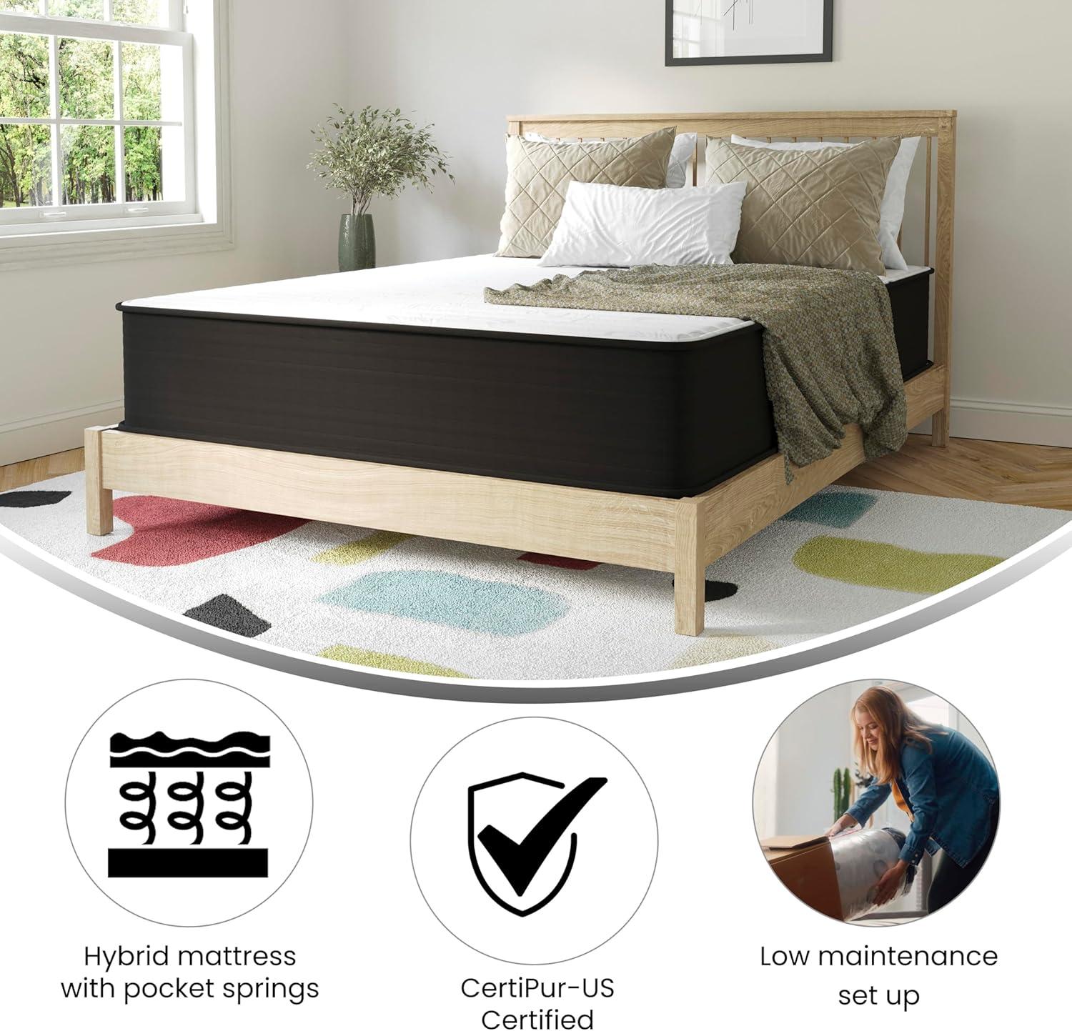 Queen 12" Black and White Hybrid Innerspring Mattress