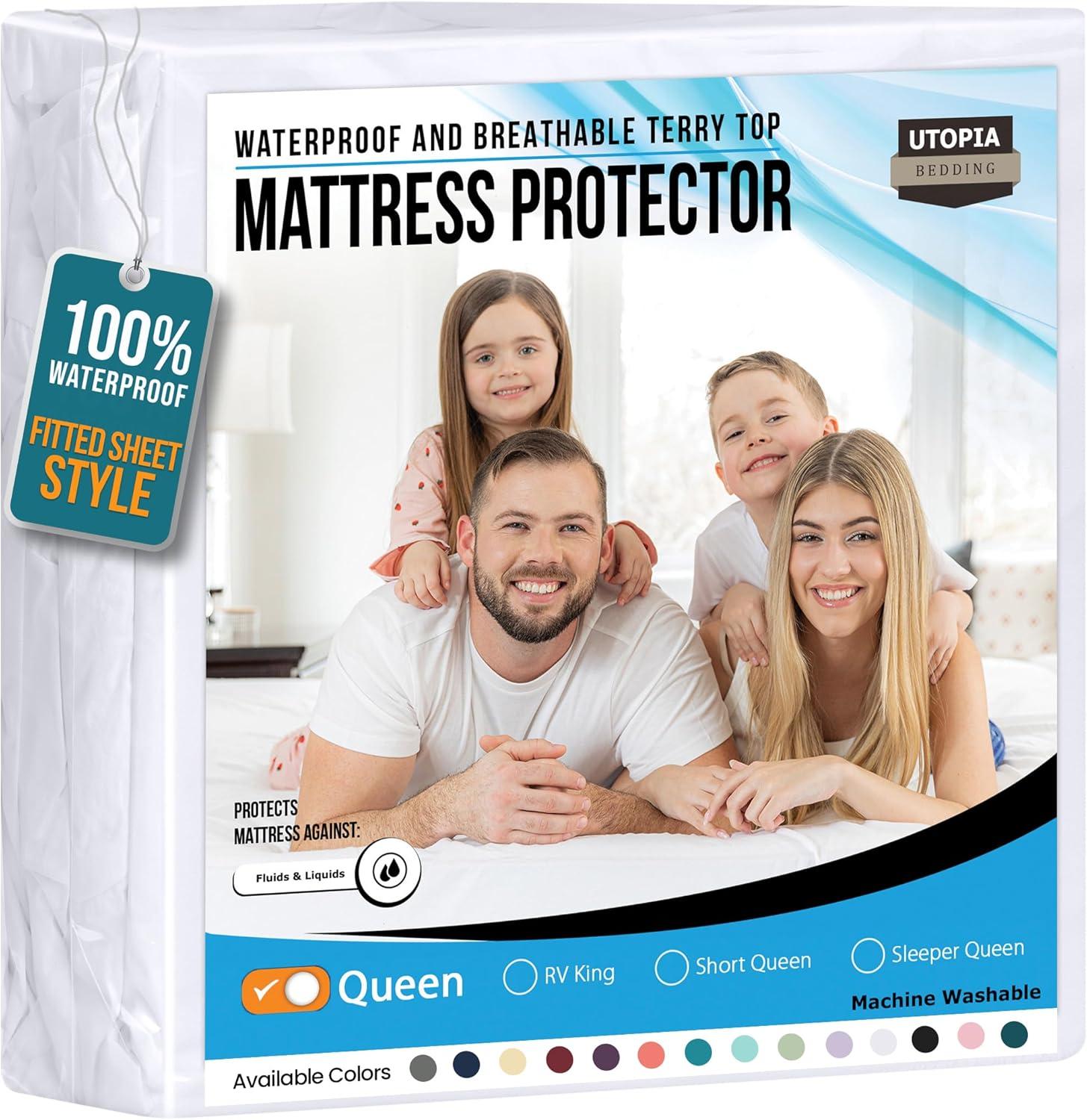 PEKUR Waterproof Mattress Protector – Fitted Sheet Style, Deep Pocket Cover Fits Up to 15 Inches, Washable & Breathable Mattress Topper