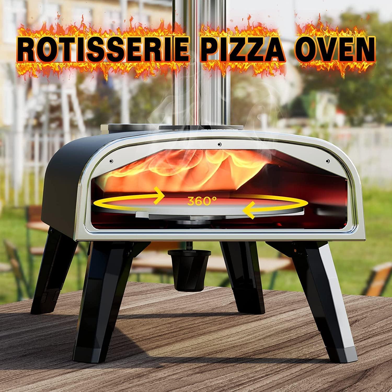 Portable Rotatable Wood Fired Outdoor Pizza Oven with Thermometer