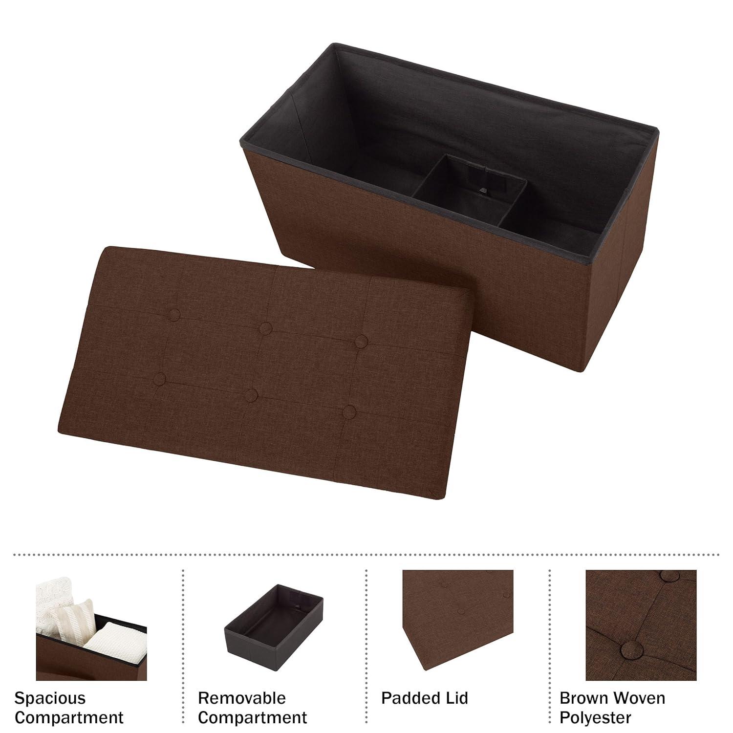 Lavish Home Ottoman Set of 2 - Ottoman Foot Rest, Linen Chest, or Storage Bench Set - 30in Ottomans for Living Room, Bedroom, Dorm Storage (Brown)