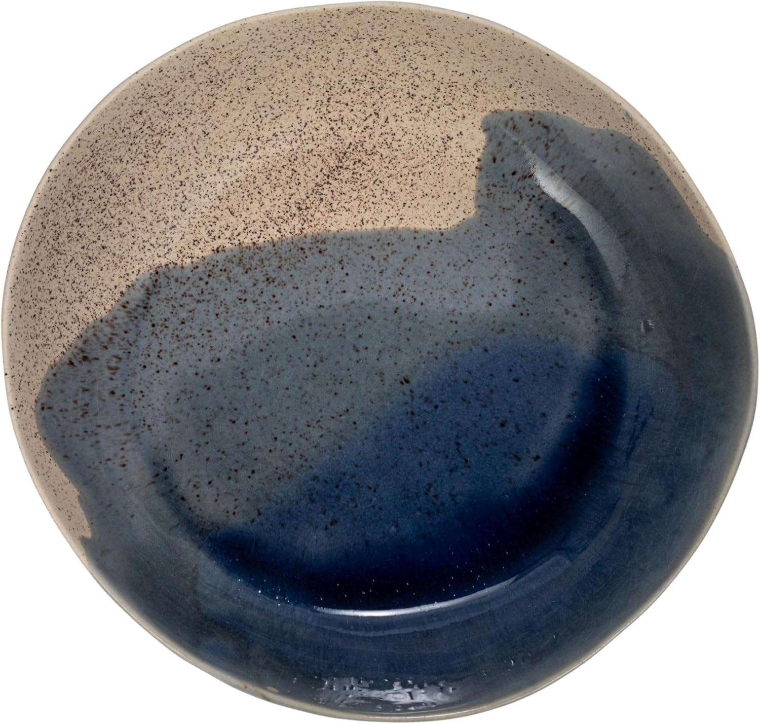 Blue and Cream Crackle Glaze Ceramic Serving Bowl