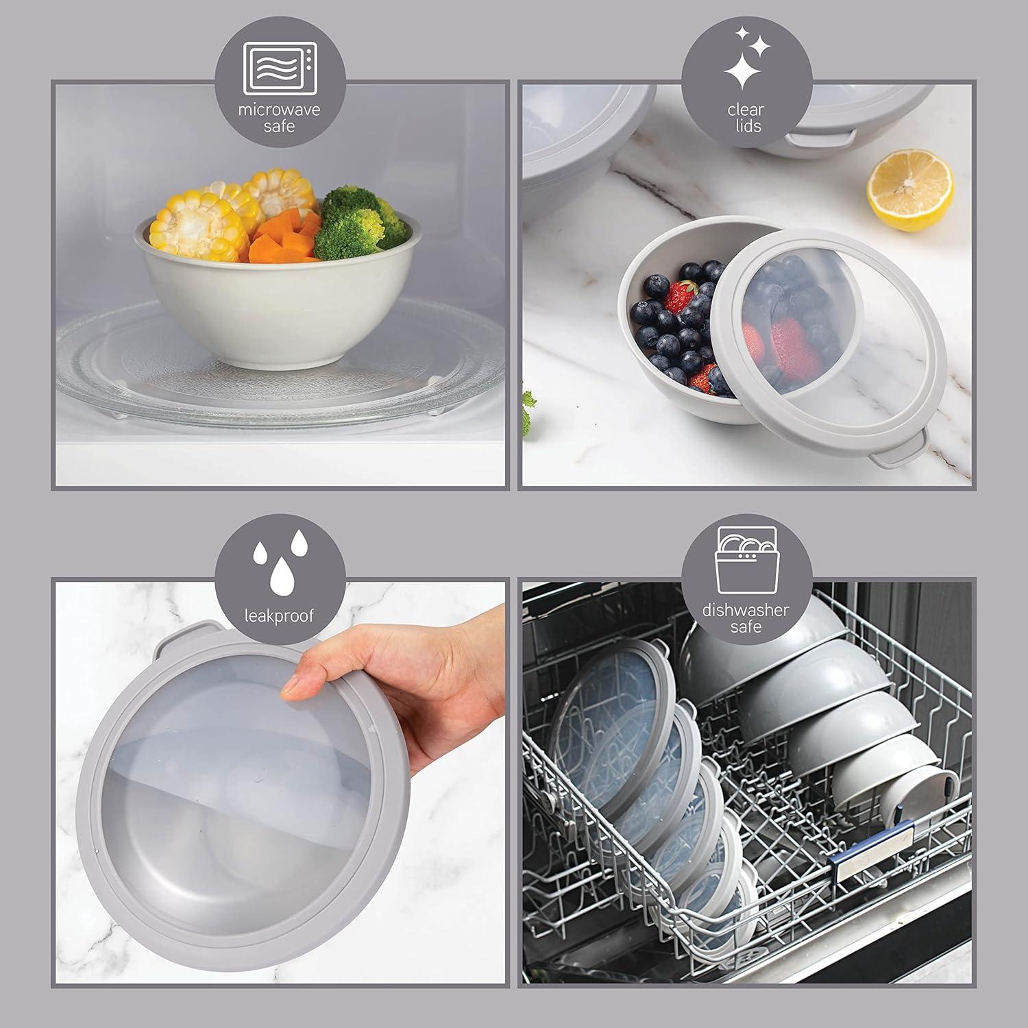 Gray 12-Piece Plastic Mixing Bowls with Lids Set