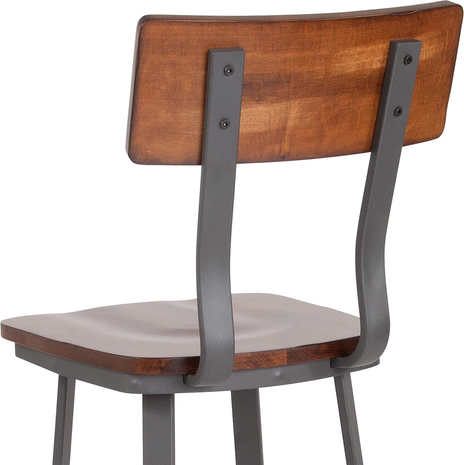 Flash Furniture Flint Series Rustic Walnut Restaurant Barstool with Wood Seat & Back and Gray Powder Coat Frame