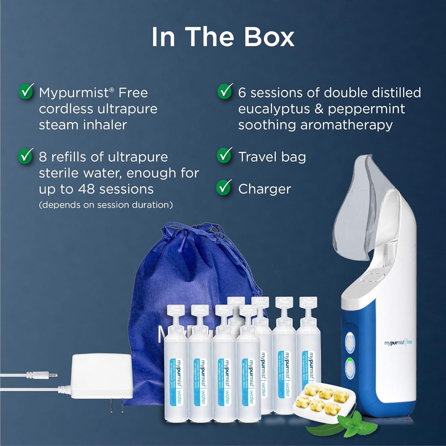 New! Mypurmist Free Ultrapure Handheld Personal Steam Inhaler, Vaporizer and Humidifier(Cordless)