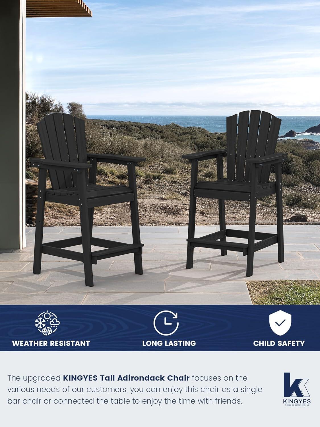JUSTLET Tall Plastic Adirondack Chair Set of 2 W/ Outdoor Barstools and Connecting Tray, Brown