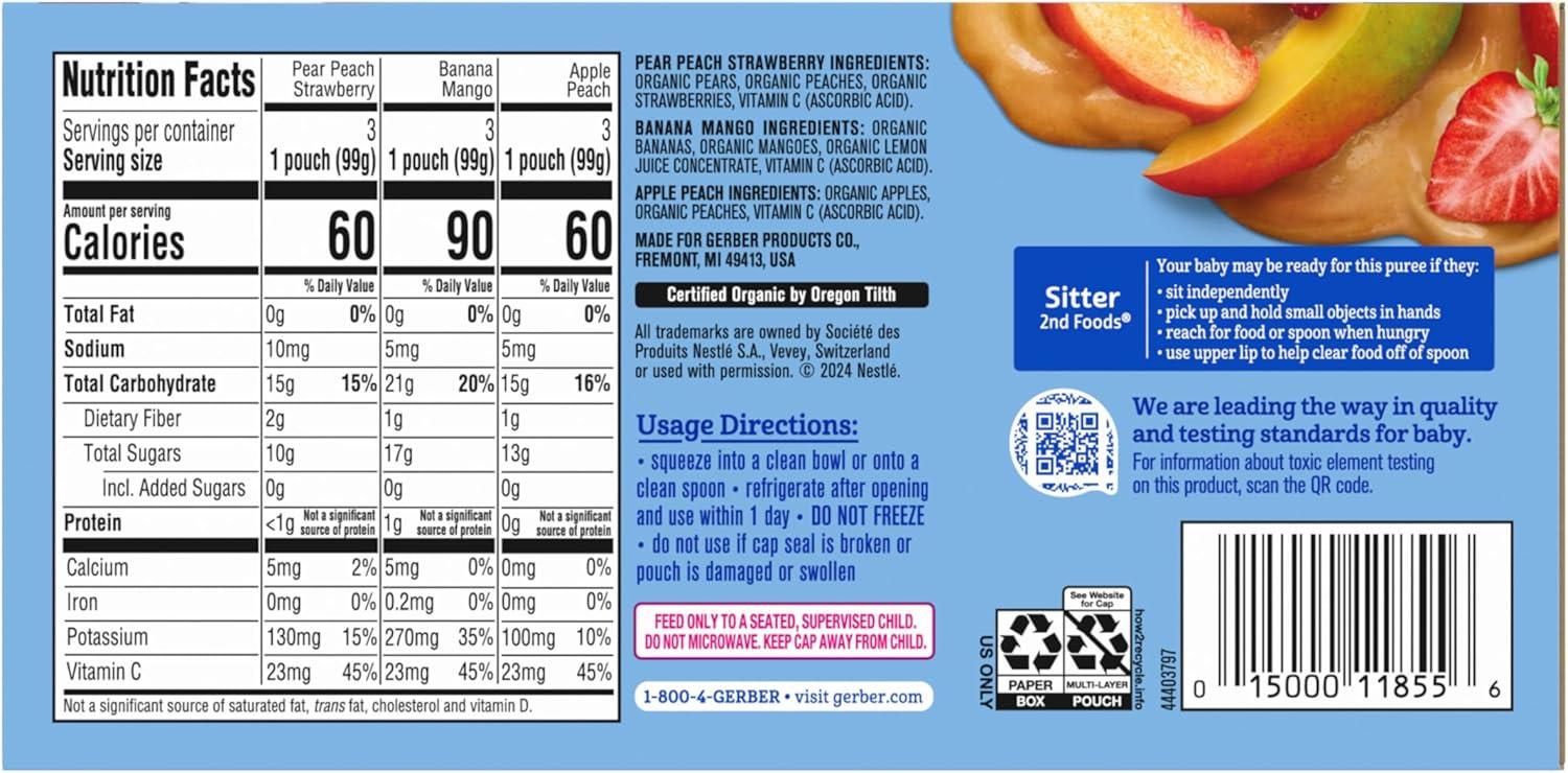 Gerber Stage 2 Organic Baby Food Pouches - Fruit & Veggie Value Pack - 3.5oz/9pk