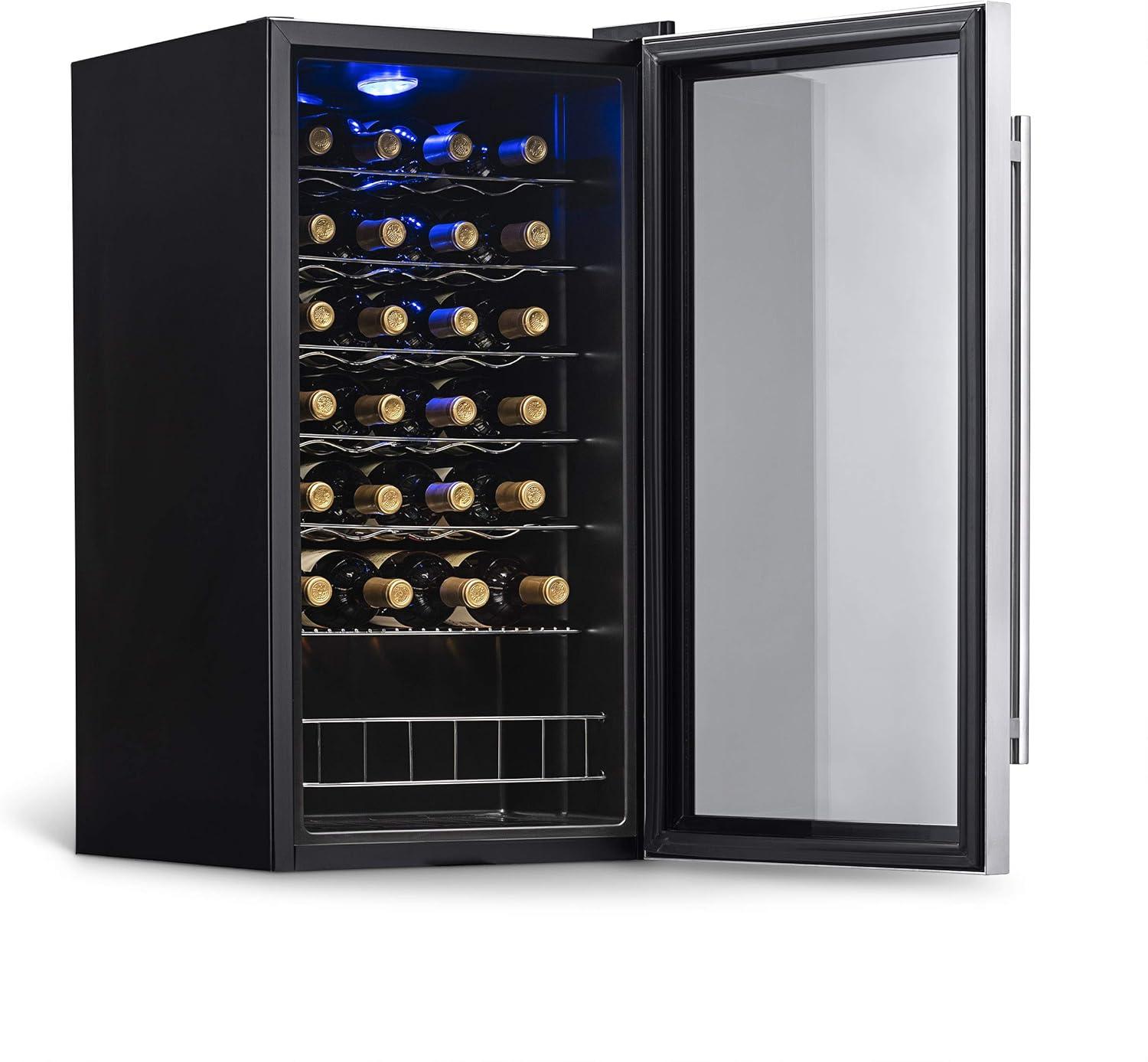 Newair 27 Bottle Wine Cooler in Stainless Steel with Removable Shelves and Safety Lock