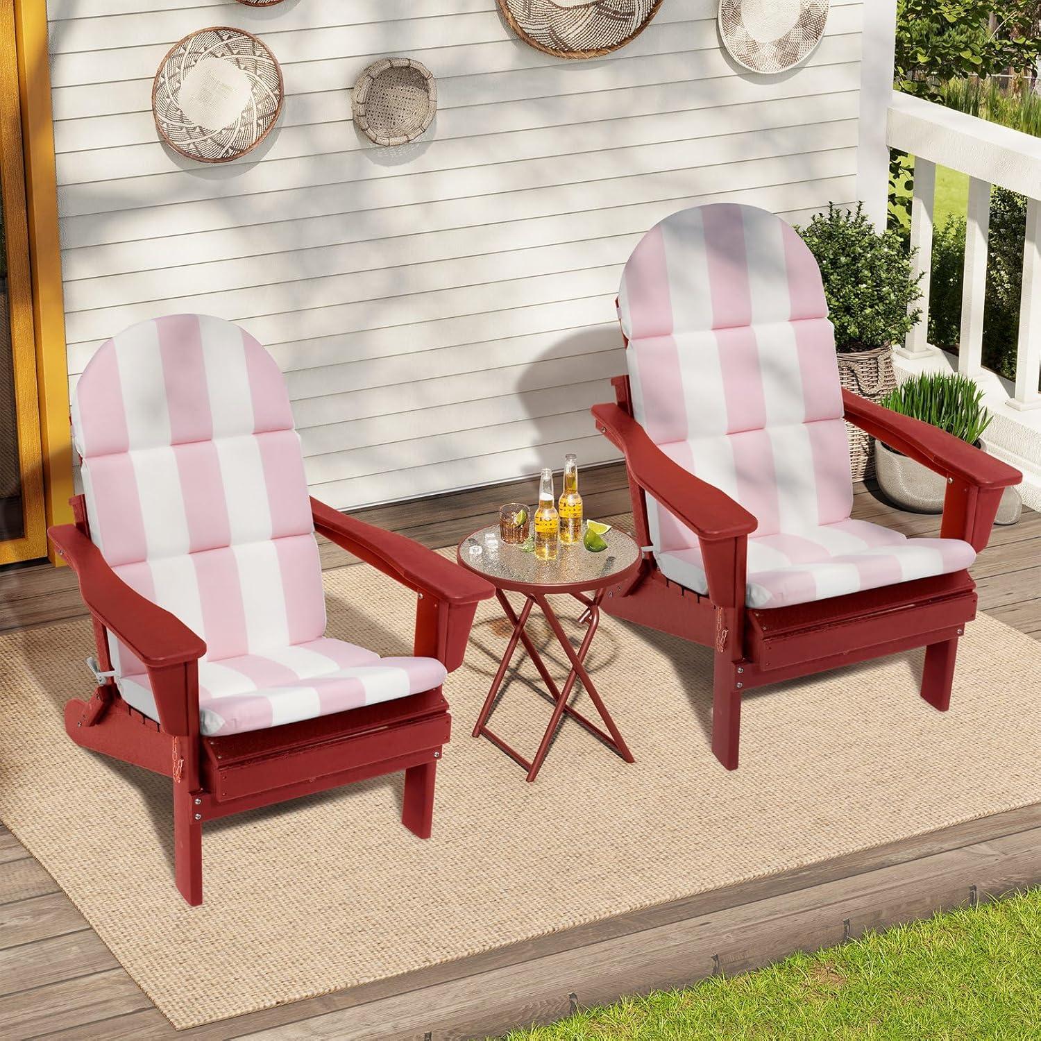 Pink and White Striped High Back Adirondack Chair Cushions