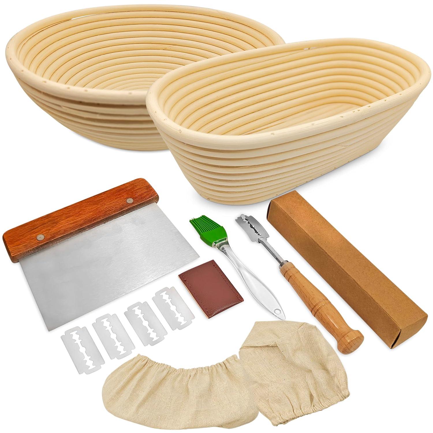 APPENIN WINTER PARK CORP Bread Banneton Proofing Basket Set Of 2, 9 Inch Round & 10 Oval Cane Sourdough Baskets With Lame + Dough Scraper Linen Liner Basting Brush For Making Baking Fermentation | Wayfair