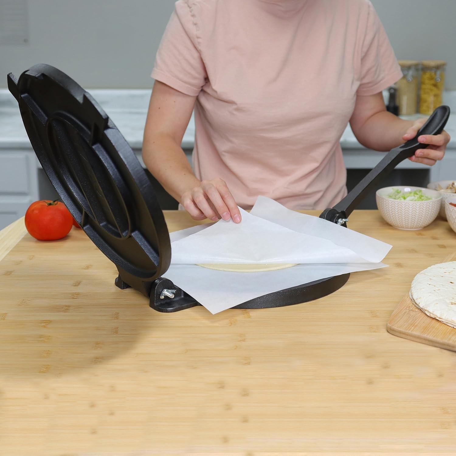 Lot45 Cast Iron Tortilla Press -12in Corn Tortillas Maker with 50 Paper Sheets