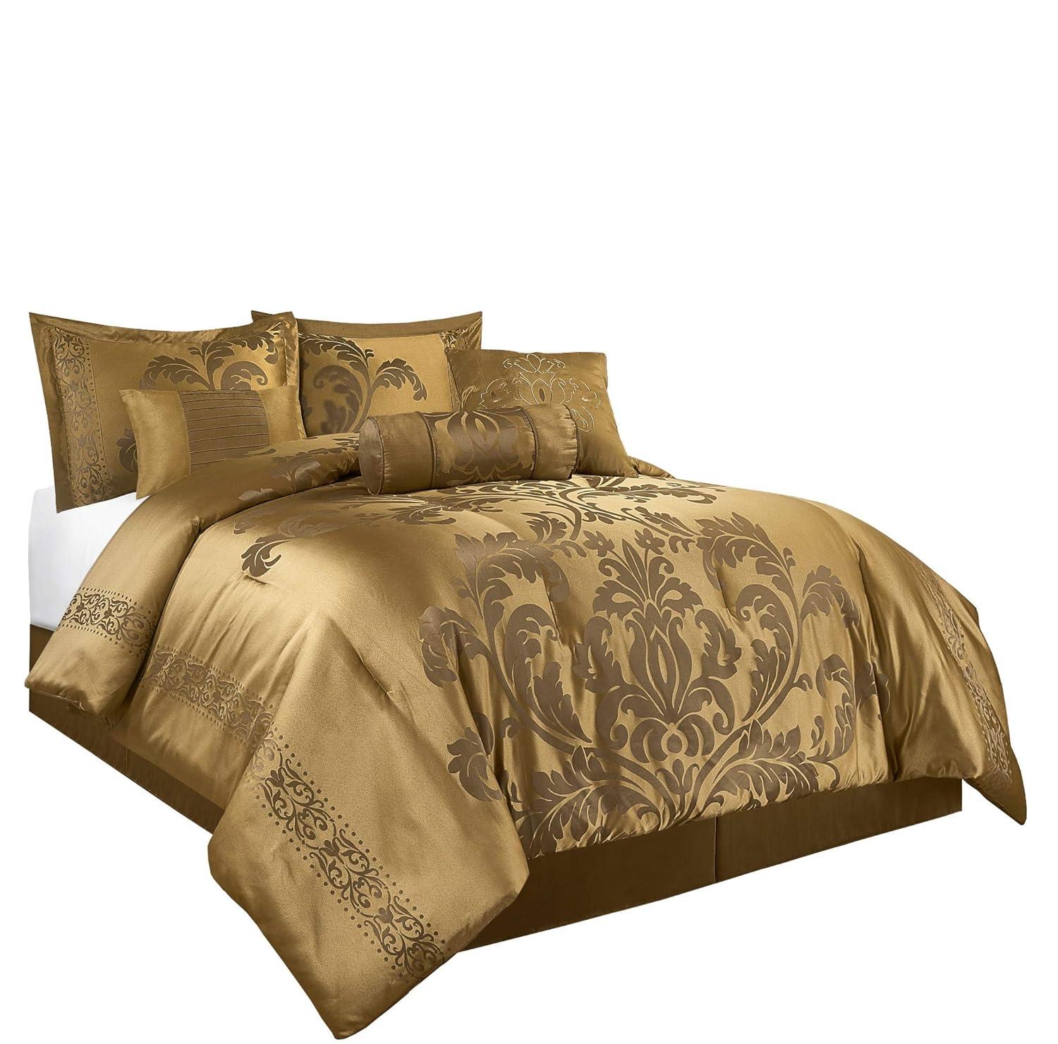 Chezmoi Collection Royale Jacquard Floral 7 Piece Comforter Set