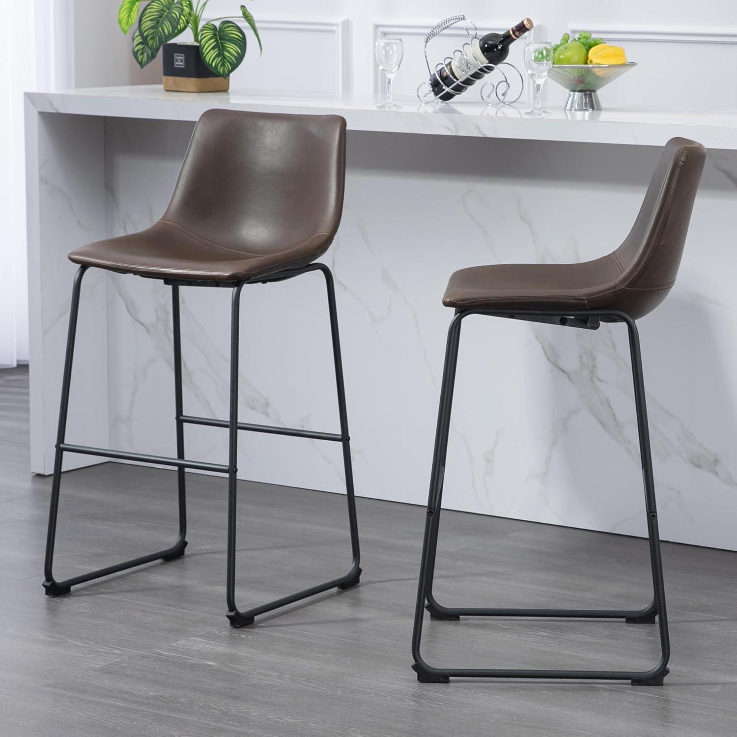 Glamour Home Adan 28.5" Modern Faux Leather Bar Stools in Dark Brown (Set of 2)