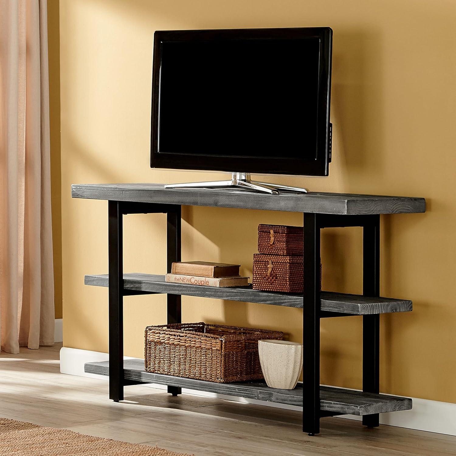 Alaterre Farmhouse Reclaimed Wood Console Table with Shelves, Slate Gray/Black