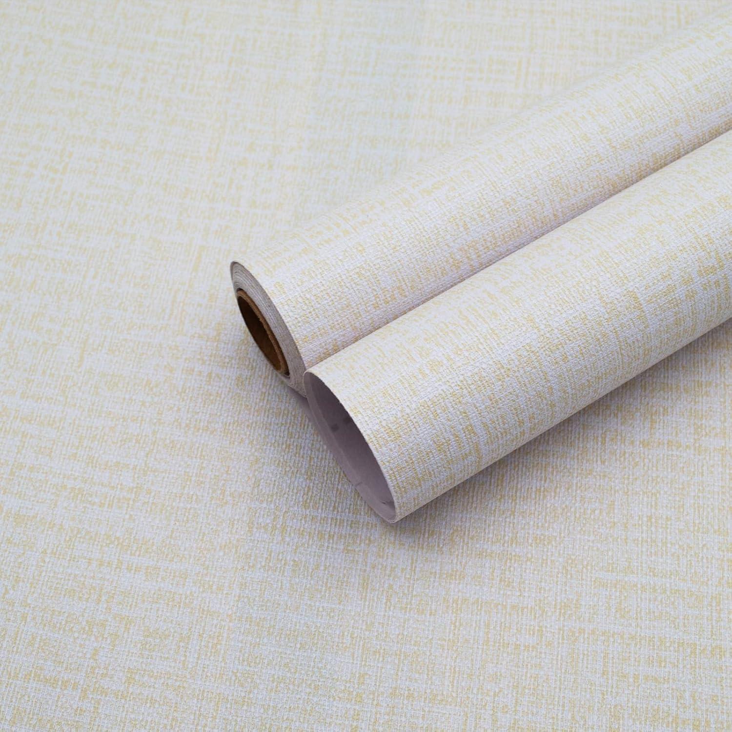 Yancorp 32.8ft Cream Textured Fabric Wallpaper Faux Grasscloth Beige Peel and Stick Wallpaper Self-Adhesive Wallpaper Linen Removable Wallpaper Cabinets Counter Top Liners, 15.7" X 394" Cream 15.7"x394"