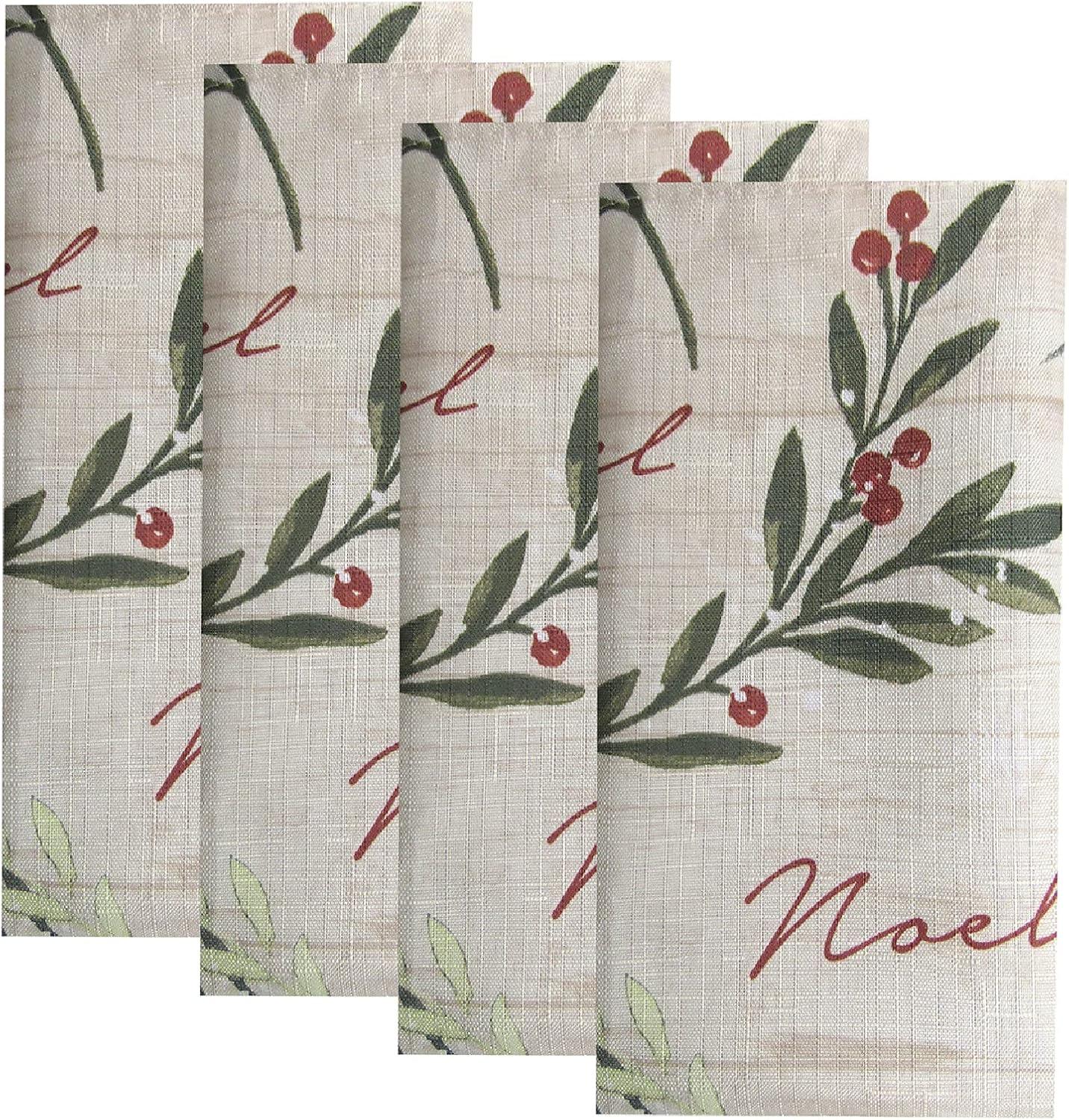 Holiday Tree Trimmings Napkins, Set of 4 - 17" x 17" - Red/Green - Elrene Home Fashions