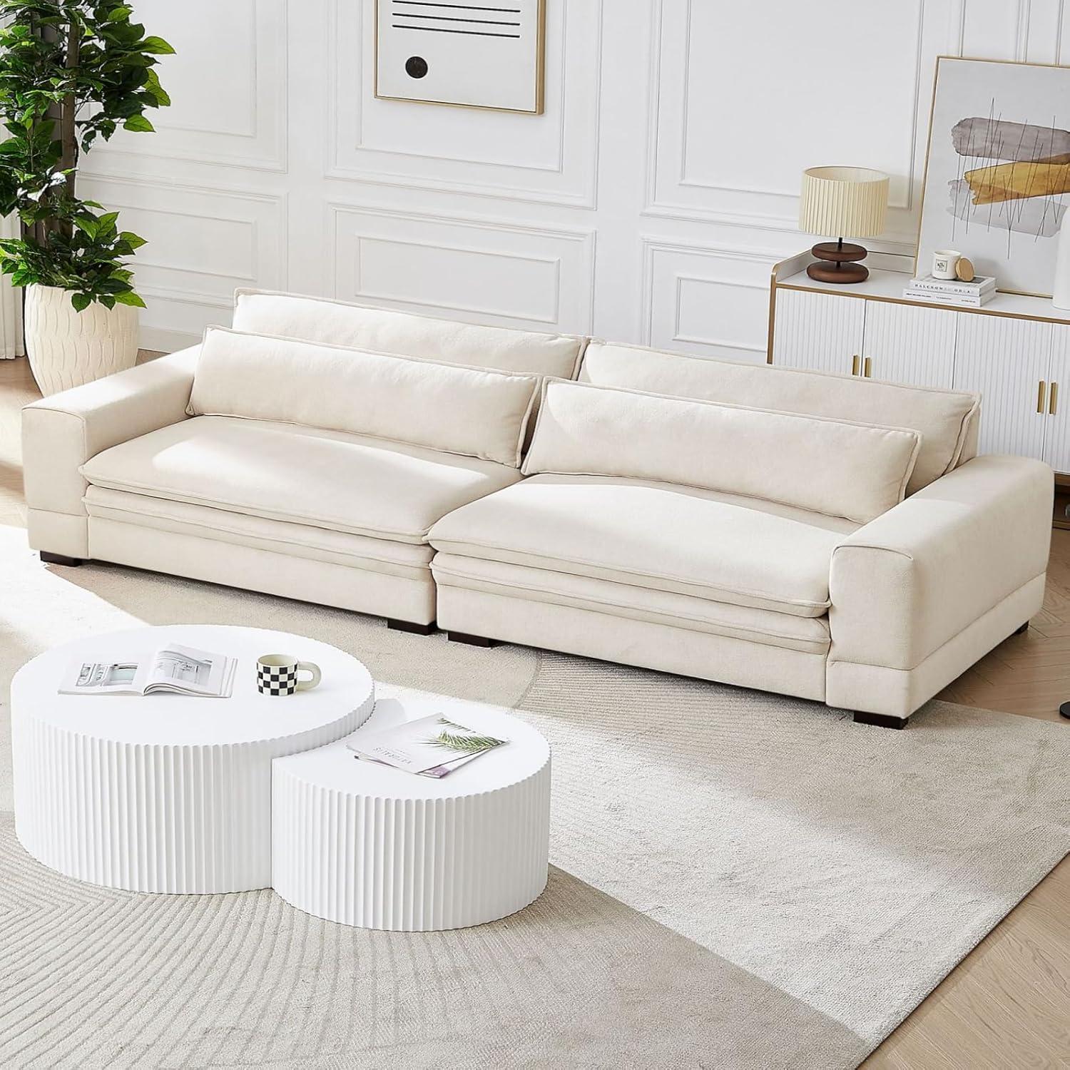 KEVINSPACE 104.72" Sofa Couch, Mid Century Modern Sofa, 3 Seater Sofa for Living Room Deep Seat Sofas Furniture Comfy Couches with 2 Pillows Comfy Cushion for Bedroom, Apartment, Office Beige