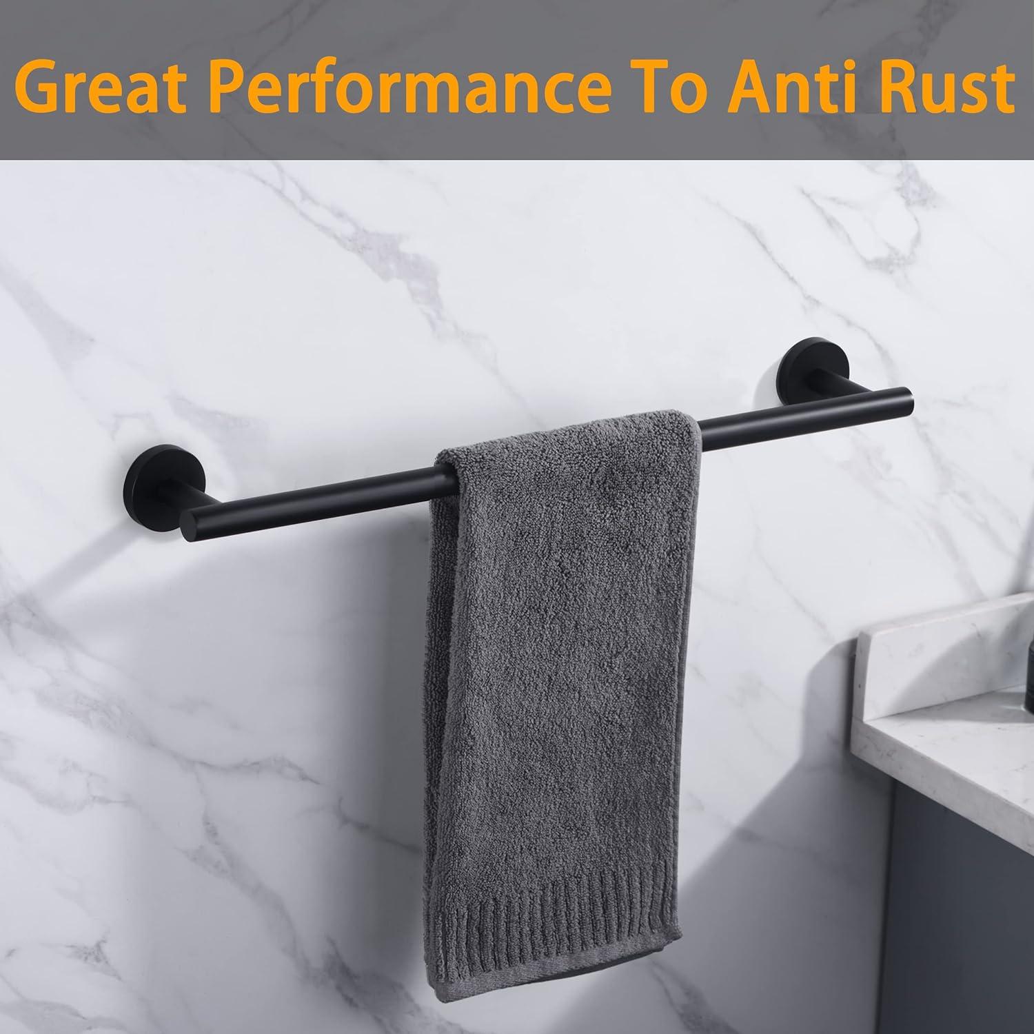 Matte Black 24-Inch Stainless Steel Wall Mounted Towel Bar