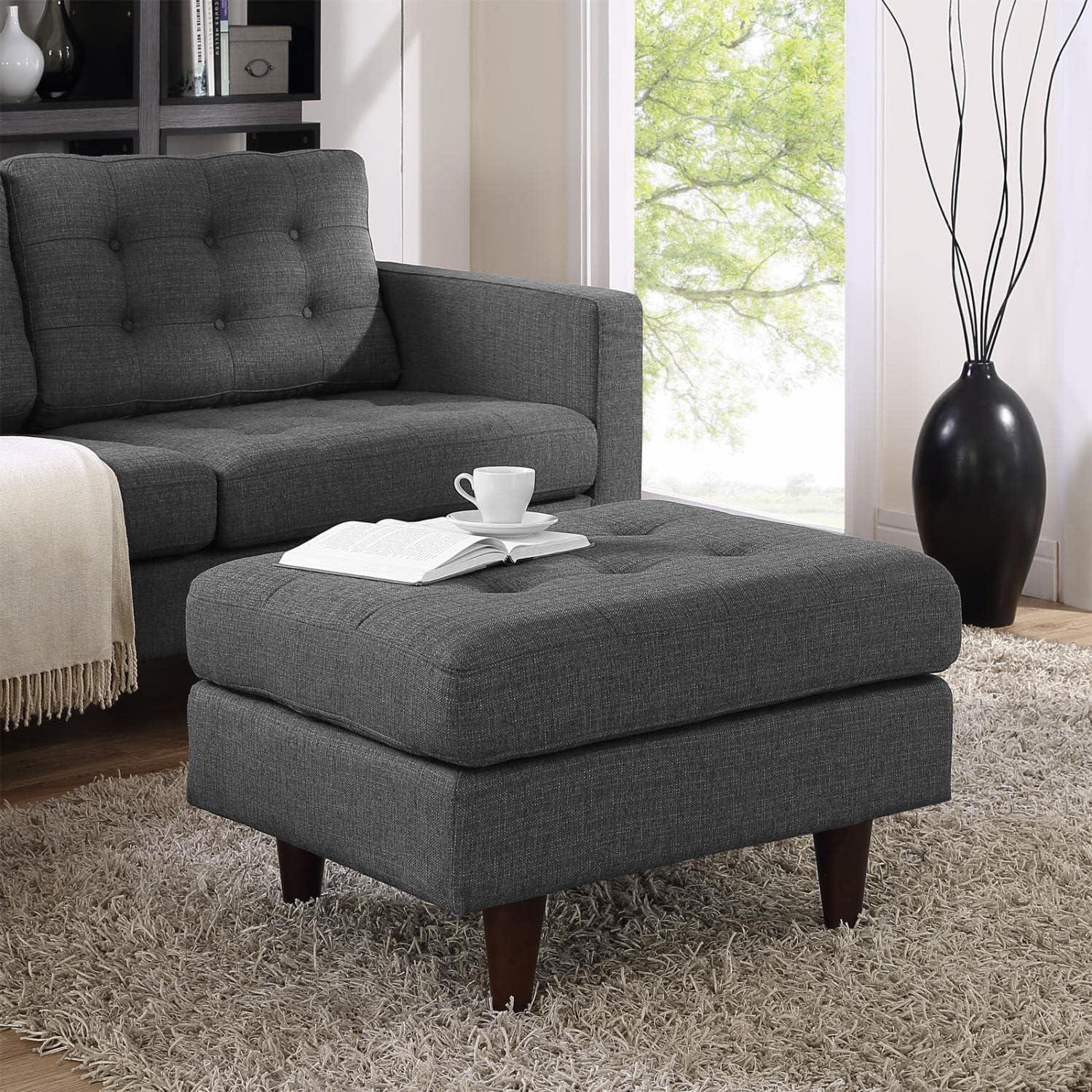 Empress Mid-Century Modern Tufted Ottoman in Wheatgrass Gray