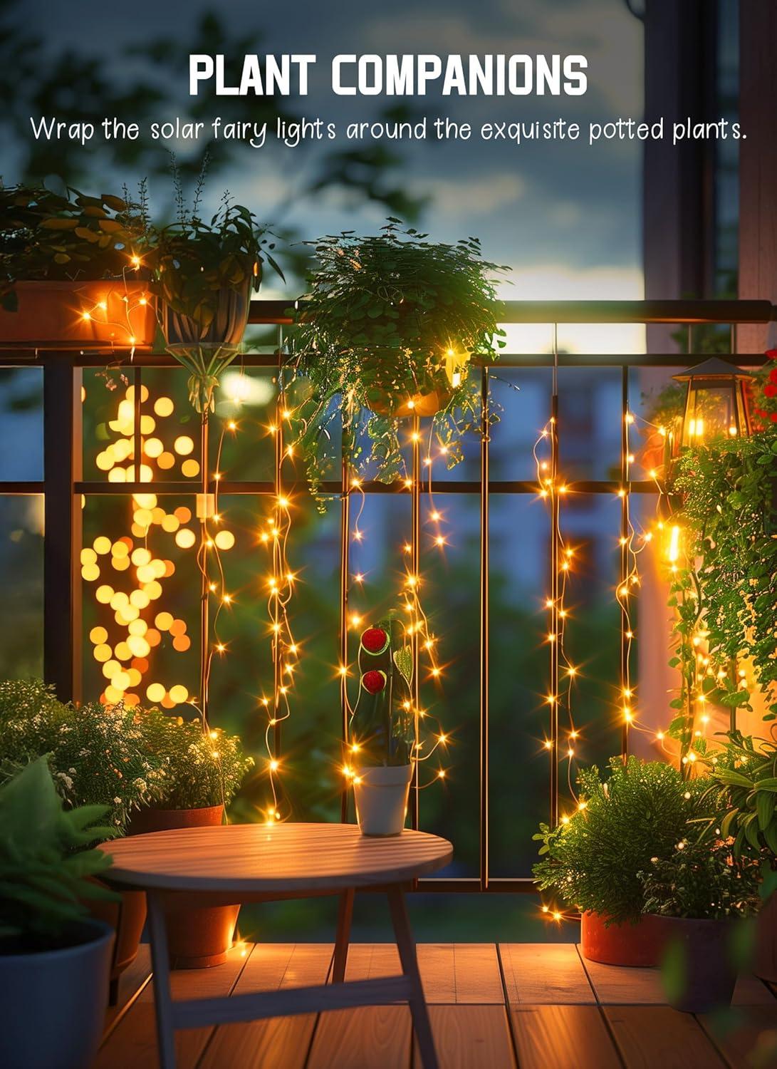 Minetom Solar String Lights for Outside, 33Ft 100 LED Outdoor Solar Fairy Lights, 8 Modes Balcony Lights for Tree Patio Christmas Party Wedding Decor (Warm White)