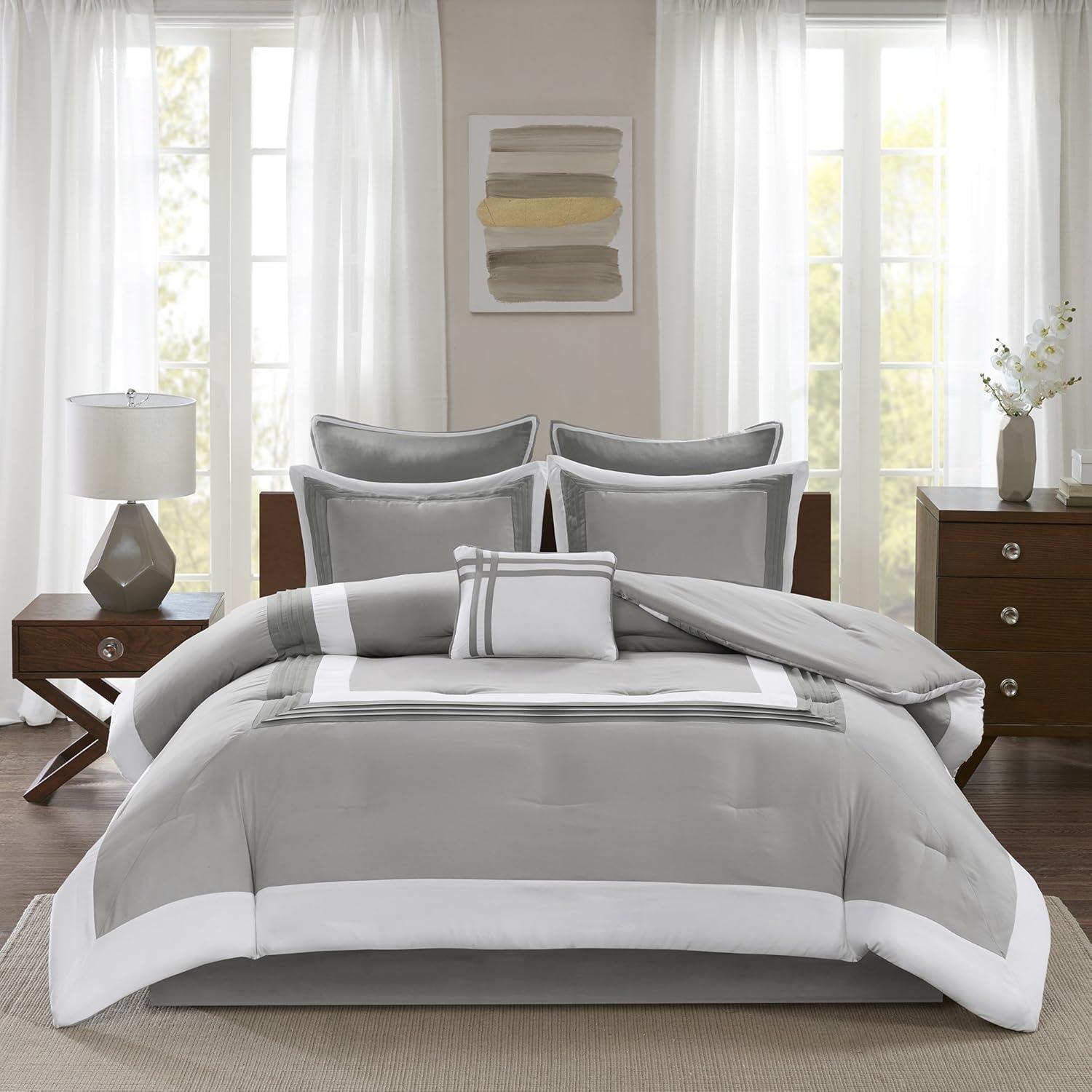 Gray and White Full Down Alternative Microfiber Comforter Set