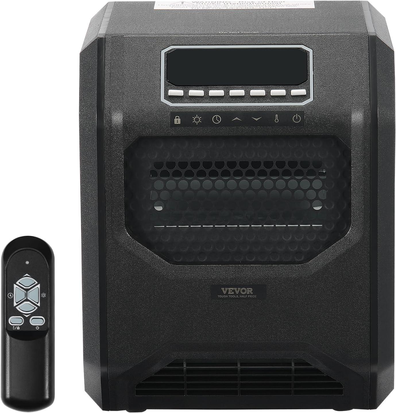 VEVOR Infrared Heater, 1500W Remote Control Electric Space Heater, LED Patio Heater w/ 3 Speeds & Timer & Overheat/Tip-Over Protection & Child Lock, for Bedroom,Living Room,Nursery,Studio,ABS