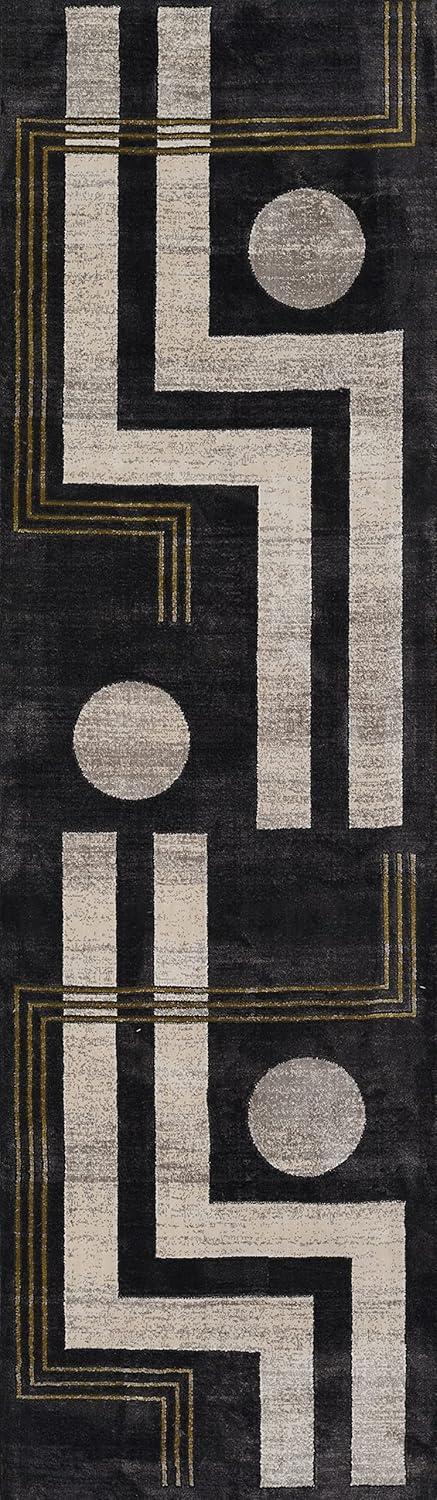 Momeni 2'2"x7'7" Edition Angular Machine Loomed Runner Rug Charcoal Gray: Geometric Polyester Indoor Low Pile Rug