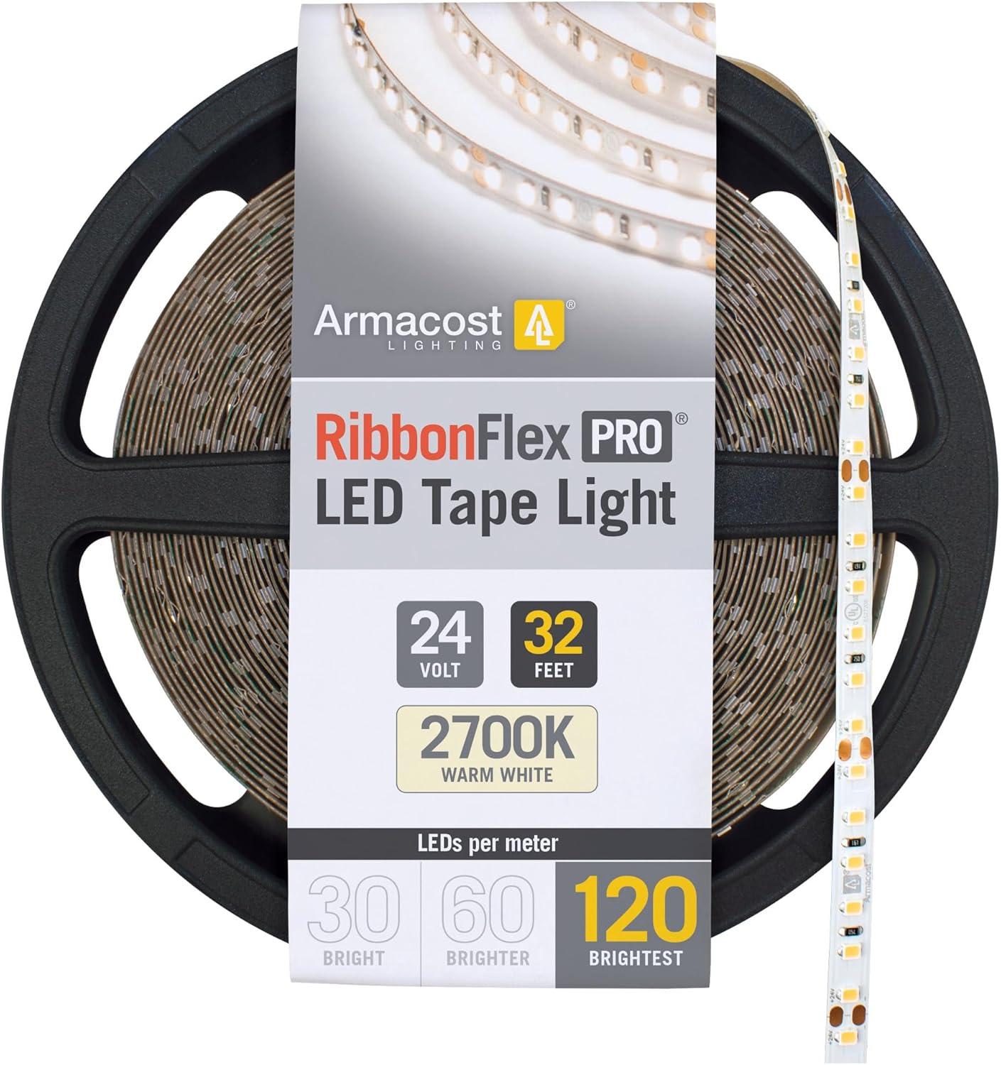Armacost Lighting RibbonFlex Pro, 24V, 2700K, 120LEDs/M, IP20, 10M Under Cabinet Strip Light 136250