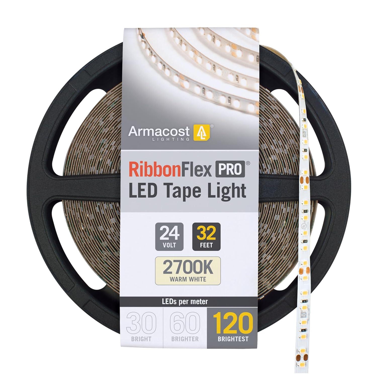 Armacost Lighting RibbonFlex Pro, 24V, 2700K, 120LEDs/M, IP20, 10M Under Cabinet Strip Light 136250