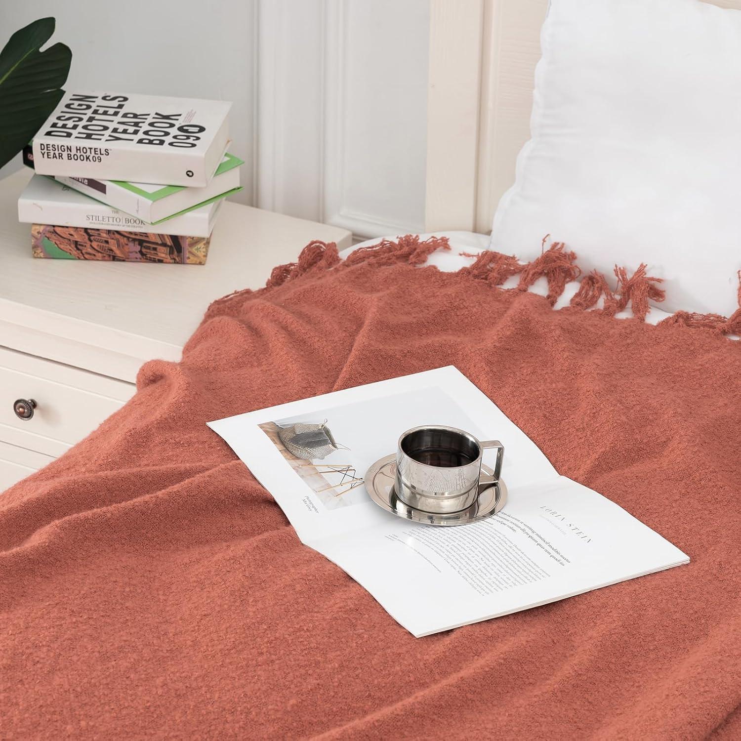 Gealaek Fall Throw Blanket Lightweight Fuzzy Soft Cozy Decorative Blankets for Sofa Bed Farmhouse Throw Blanket Orange with Fringe 50" x 60"