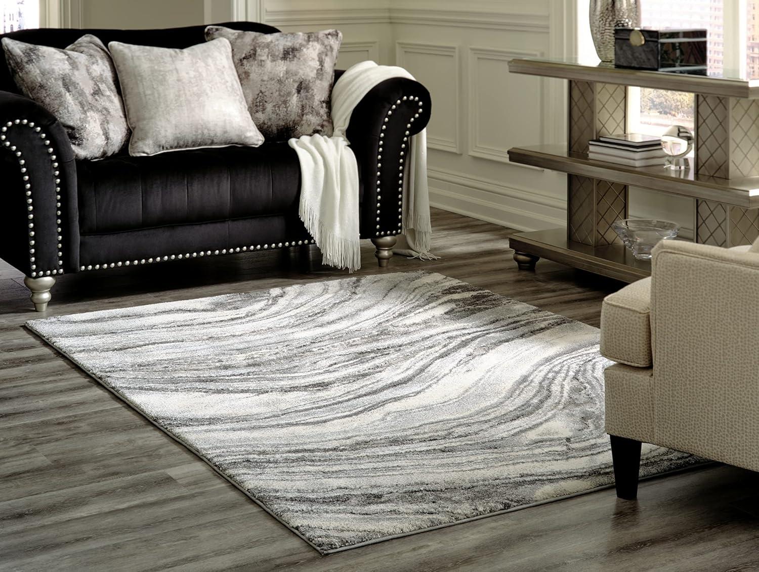 Gray and Cream Quartz Inspired 8' x 10' Area Rug