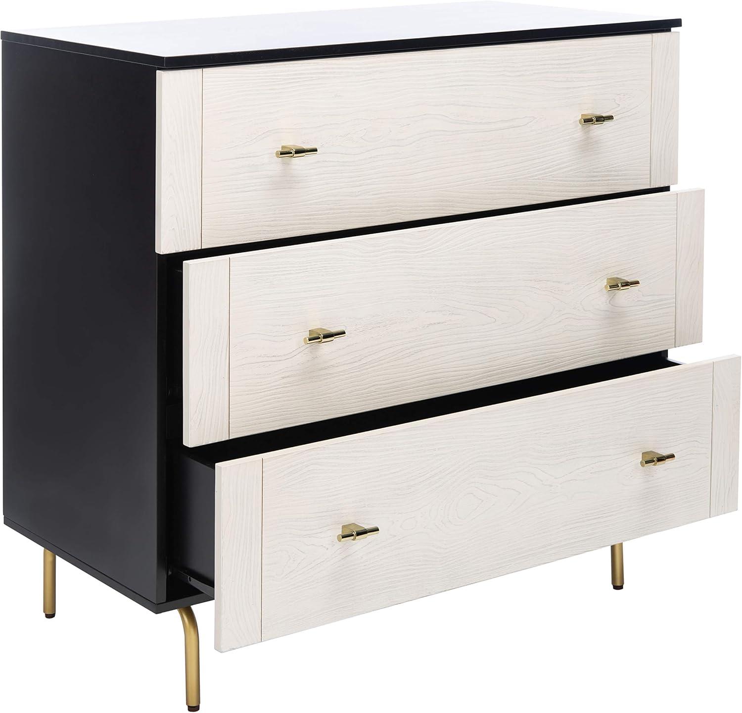 SAFAVIEH Genevieve Mid-Century Retro 3 Drawer Dresser, Black/White Washed (36 in. W x 18 in. D x 36 in. H)