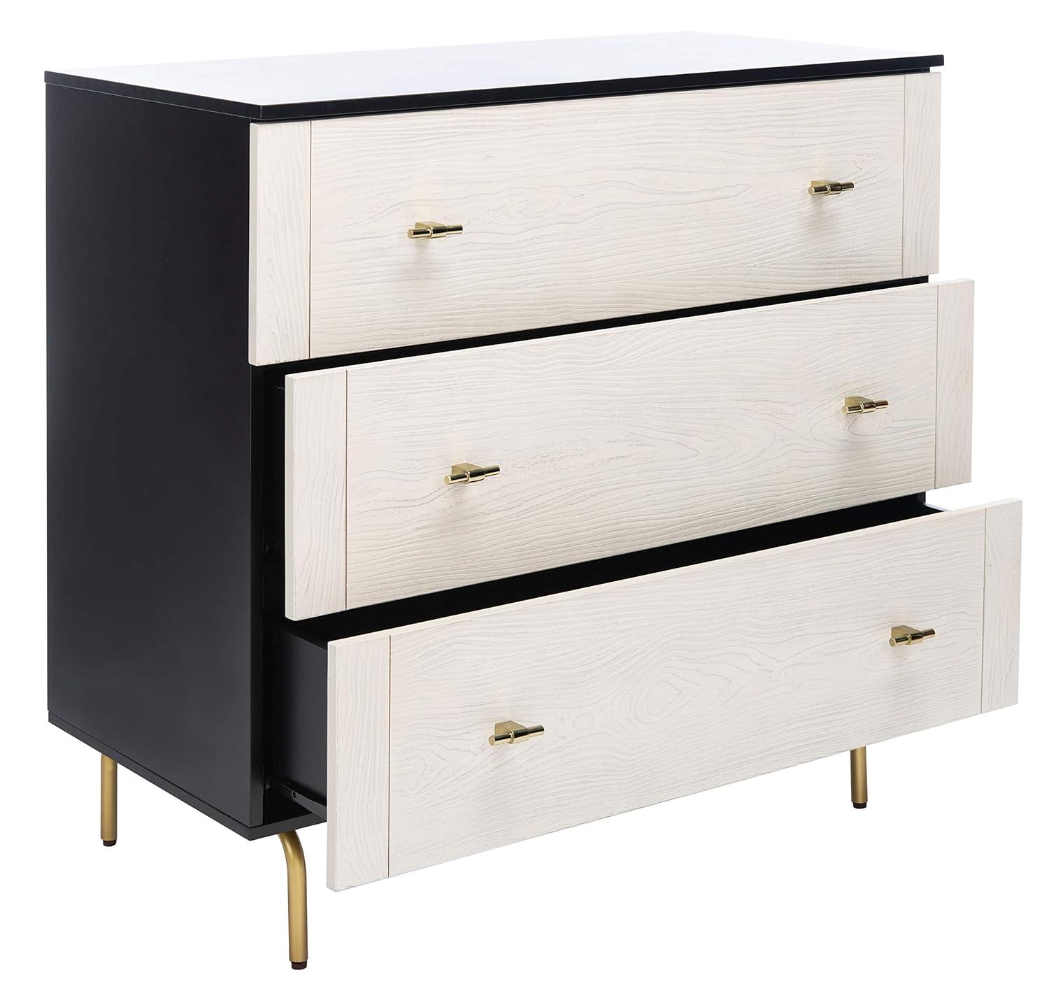 SAFAVIEH Genevieve Mid-Century Retro 3 Drawer Dresser, Black/White Washed (36 in. W x 18 in. D x 36 in. H)