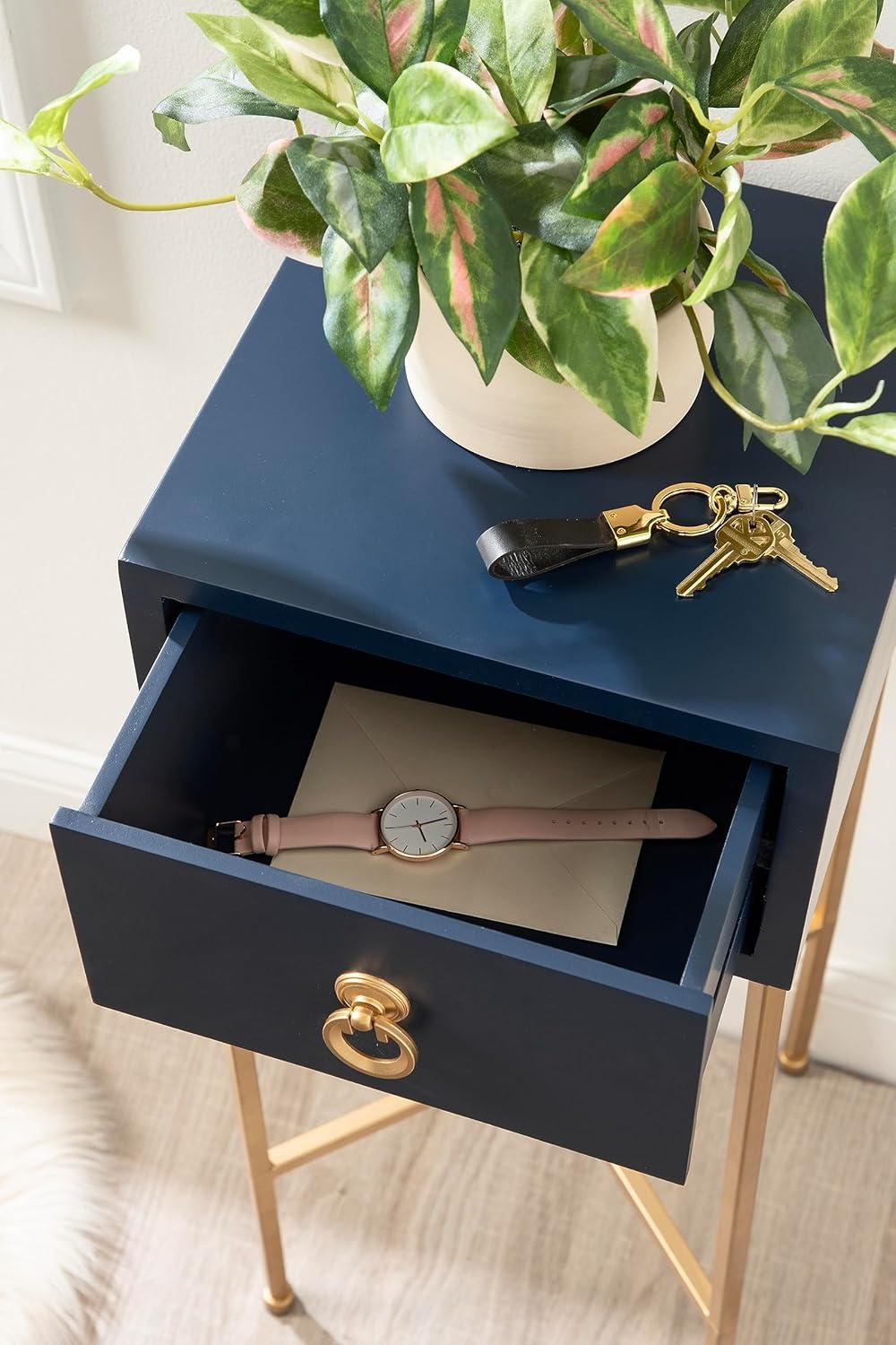 Kate and Laurel Decklyn Square MDF Tea Table, 11.75x11.75x30, Navy Blue