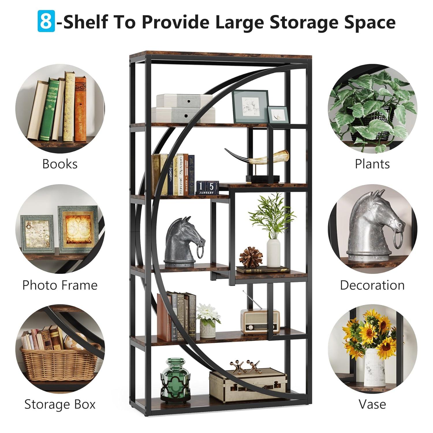 Tribesigns Bookshelf, Industrial 5-Tier Etagere Bookcase, 70.8 inch Tall Bookshelf with 8 Open Storage Shelf, Book Shelf Display Tack Shelving Unit for Home Office Living Room, Rustic Brown