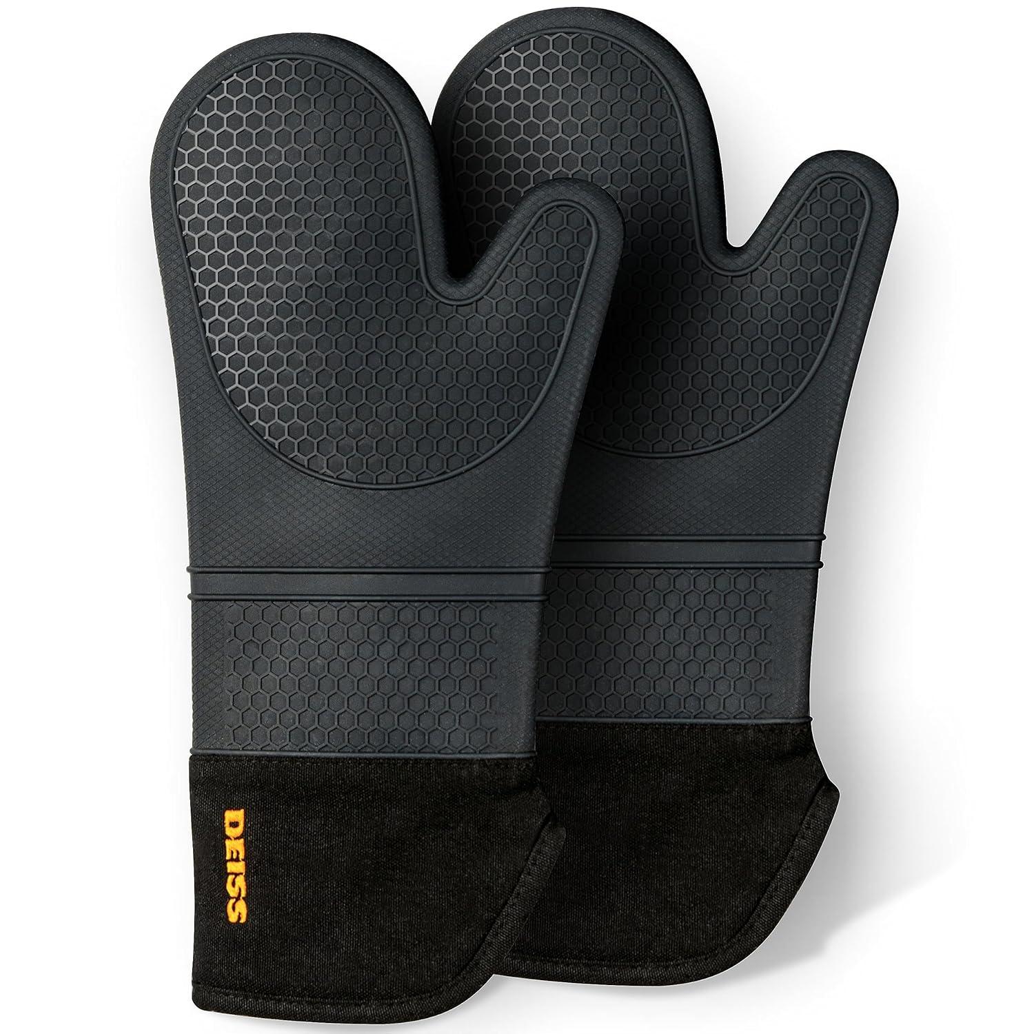 DEISS Deiss Pro 2-piece Heat and Stain Resistant Silicone Oven Mitts for Cooking