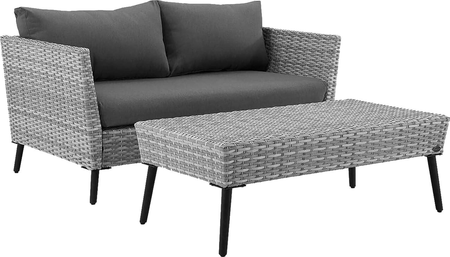 2pc Richland Outdoor Patio Loveseat and Coffee Table Set - Gray - Crosley
