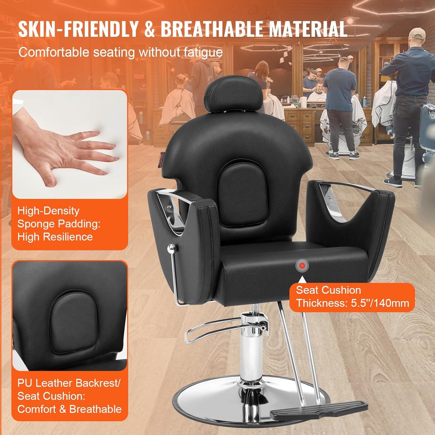Salon Chair, Hydraulic Recliner Barber Chair for Hair Stylist, 360 Deg Swivel Reclining Salon Chair, Black - 330 lbs