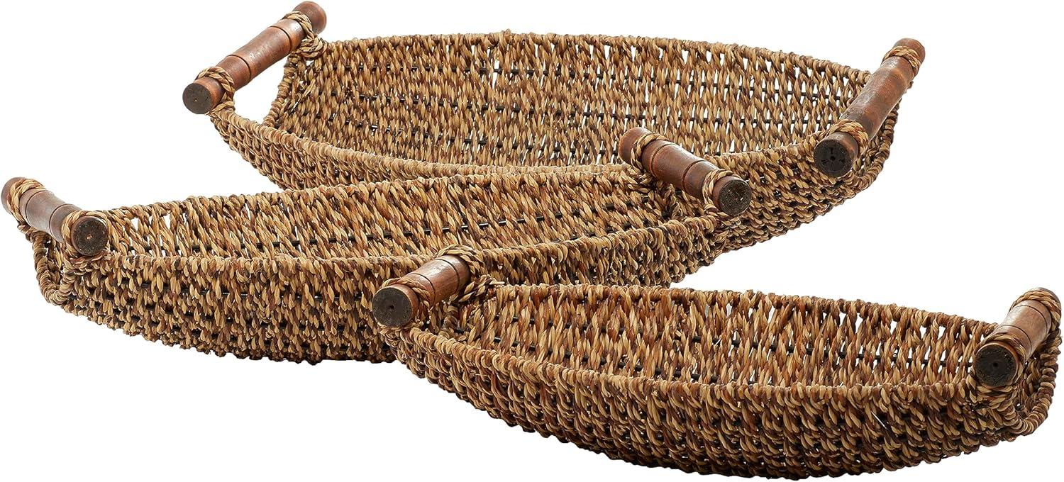 Coastal Charm Seagrass Oval Storage Basket with Metal Handles