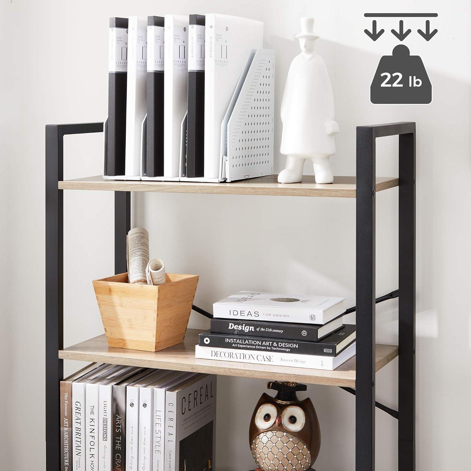 Greige and Black 4-Tier Industrial Bookshelf with Steel Frame