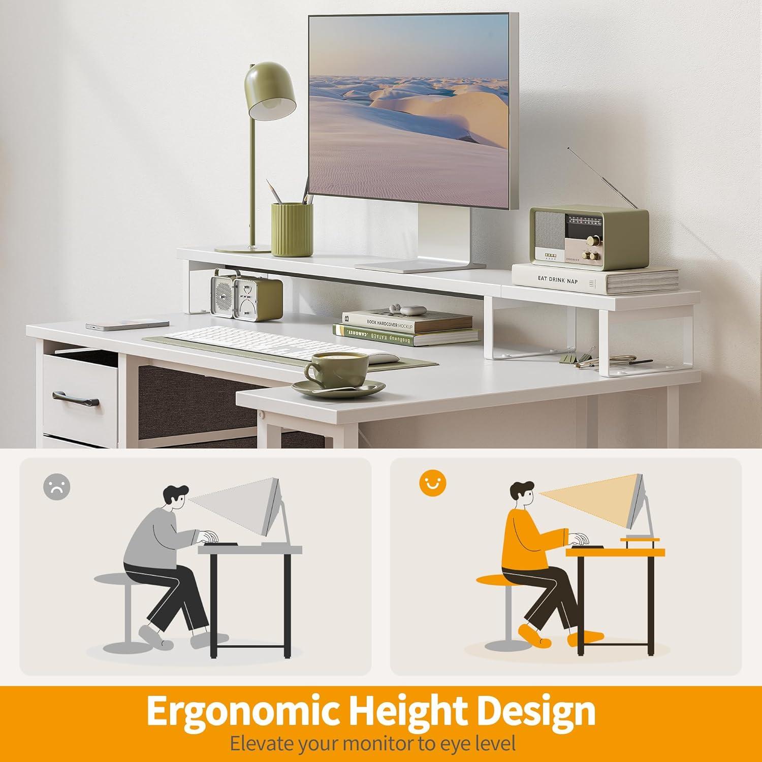 ODK 47 Inch Compact L Shaped Desk for Apartment, Living Room, Bedroom, or Office with Storage Shelves, Headphone Hook, and Monitor Stand