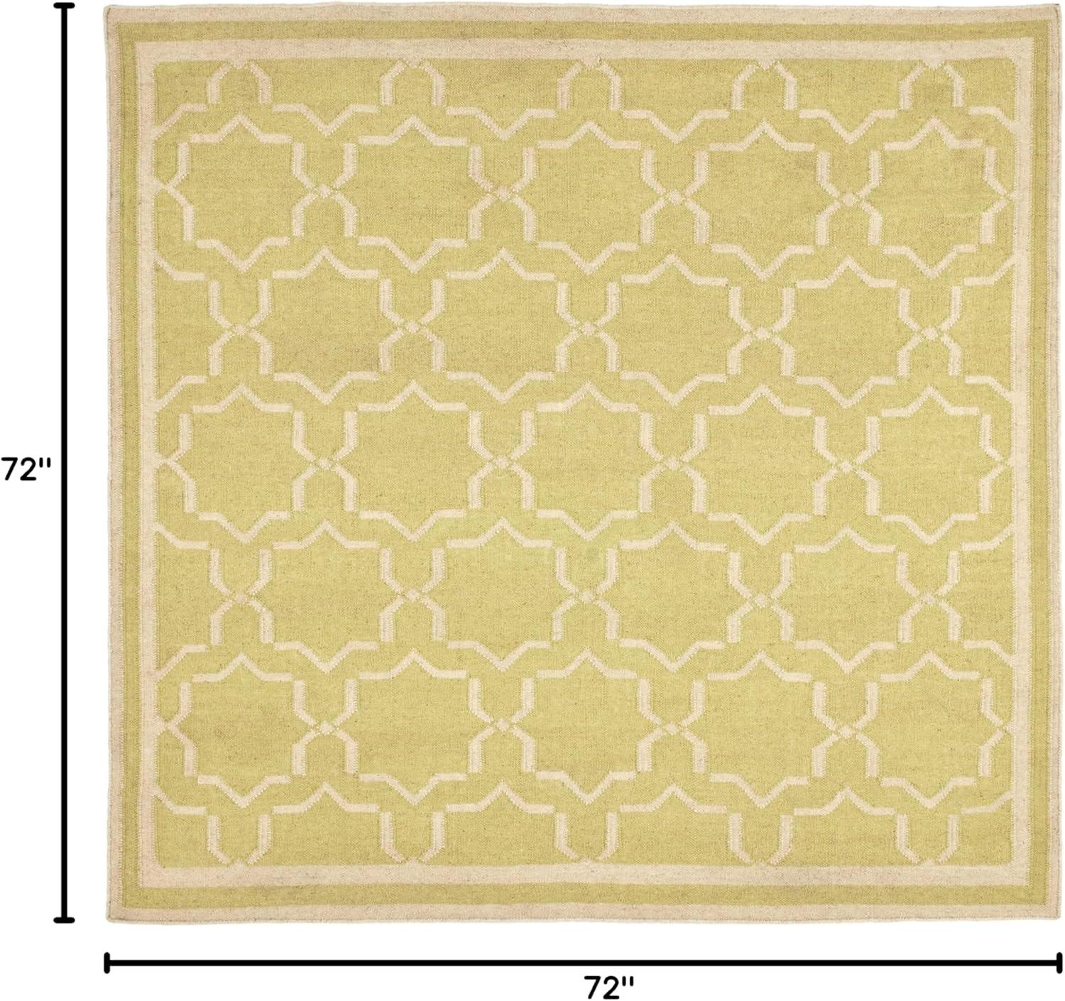 SAFAVIEH Dhurrie Myles Geometric Moroccan Wool Area Rug, Light Green/Ivory, 6' x 6' Square