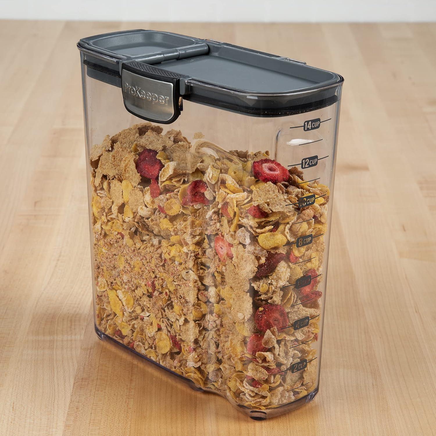 Progressive International Cereal ProKeeper Grey Plastic Airtight Food Storage Jar, 14 Cups