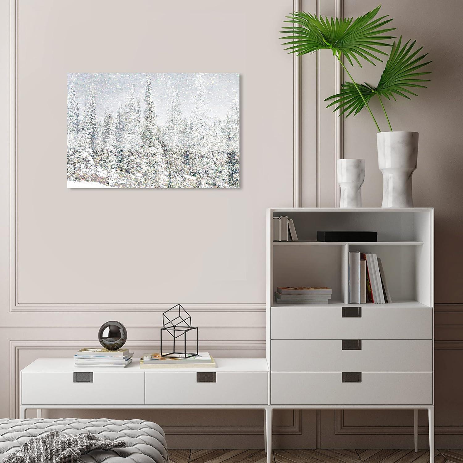 Wynwood Studio Holiday and Seasonal Wall Art Canvas Prints 'Magic Snow Trees' Winter Home Décor - Gray, White, 24" x 16"